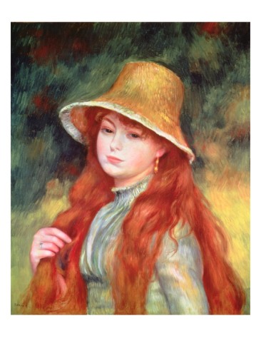 Young Girl with Long Hair - Pierre Auguste Renoir Painting